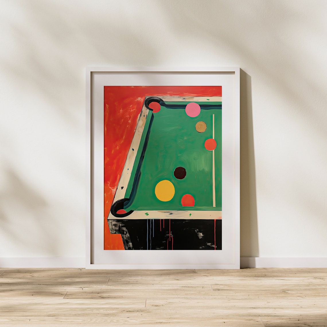 Colorful Modern Pool Table Billiards Room Gouache Illustration Poster - Image 2