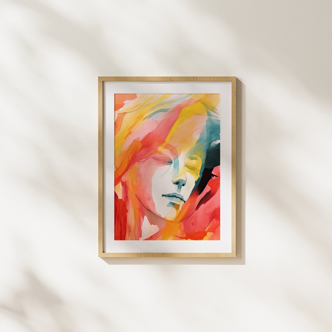 Vibrant Abstract Watercolor Woman Face Warm Sunset Colors Poster