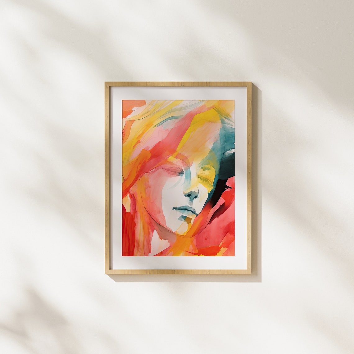 Vibrant Watercolor Woman Portrait Art Illustration Wall Modern