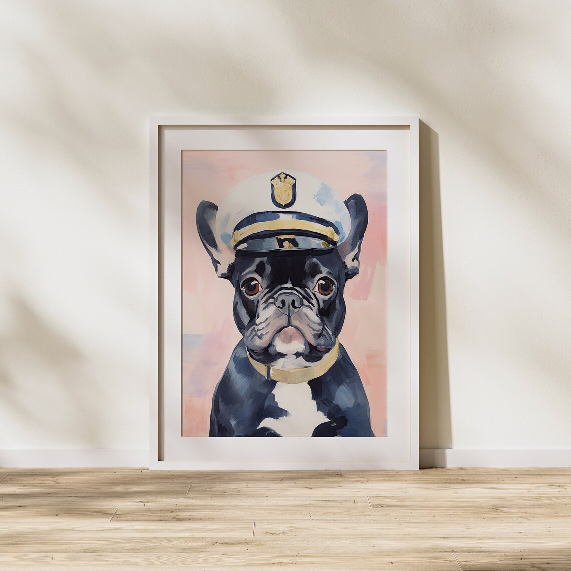 French Bulldog Wearing Captain Hat Sailor Dog Portrait Art Poster - Image 2