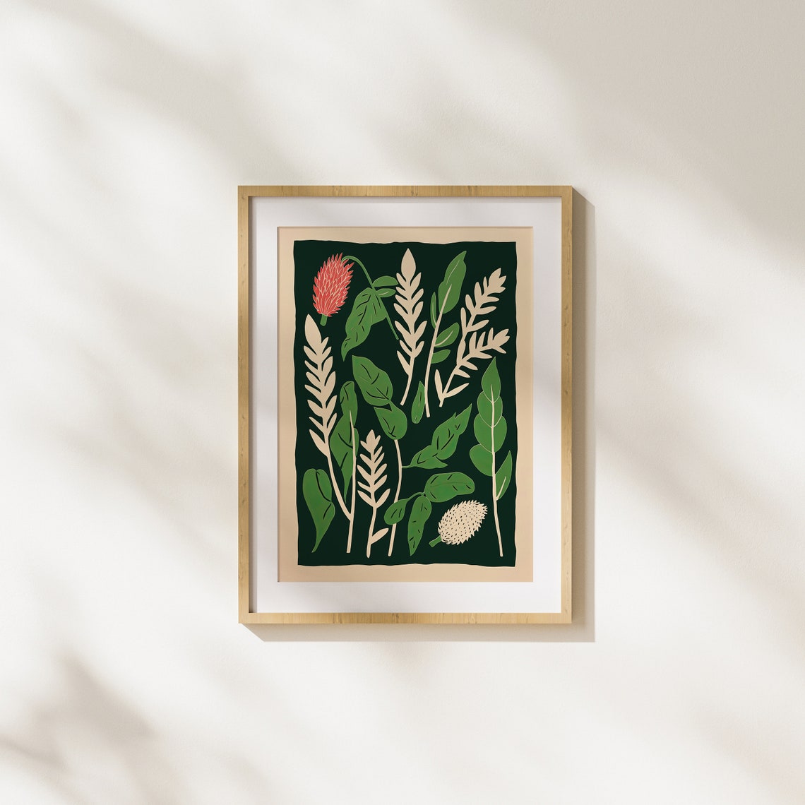 Modern Botanical Leaf Study On Deep Green Dark Background Poster