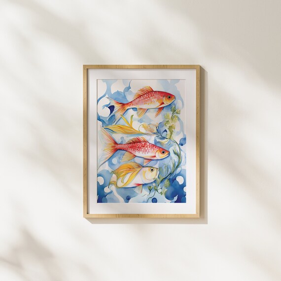 Fish Sea Underwater Life Nature Modern Art Painting Illustration Wall Fun Unique