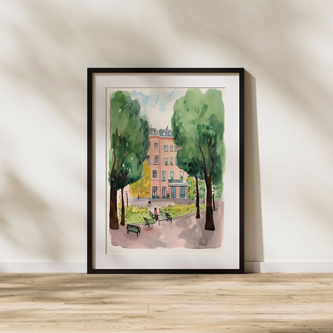 Peaceful Paris Park Green Trees Watercolor Calm City Art Poster - Image 2