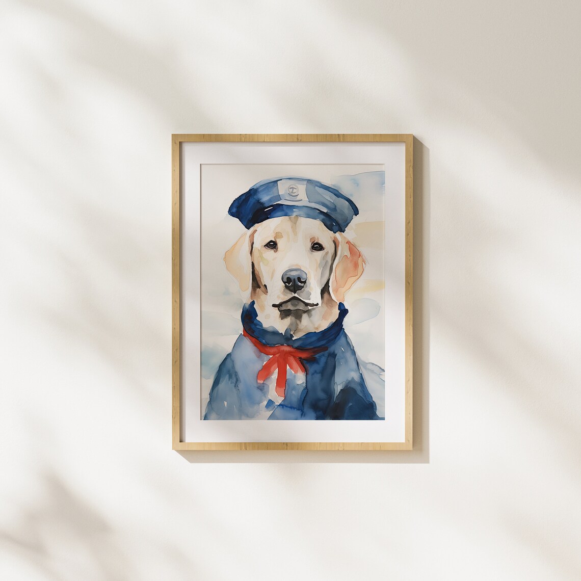 Golden Retriever Sailor Puppy In Captain Hat Watercolor Art Poster
