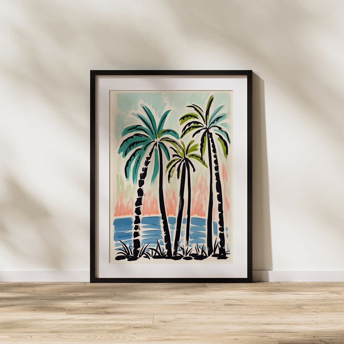 Palm Trees at Sunset Over Blue Ocean Retro Tropical Beach Art Poster - Image 3