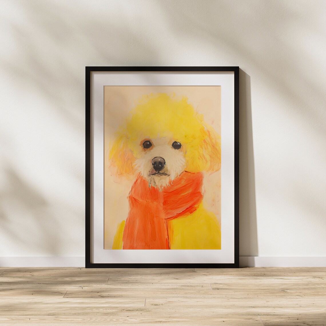 Golden Poodle in Orange Scarf Sweet Cheerful Puppy Art Poster - Image 2