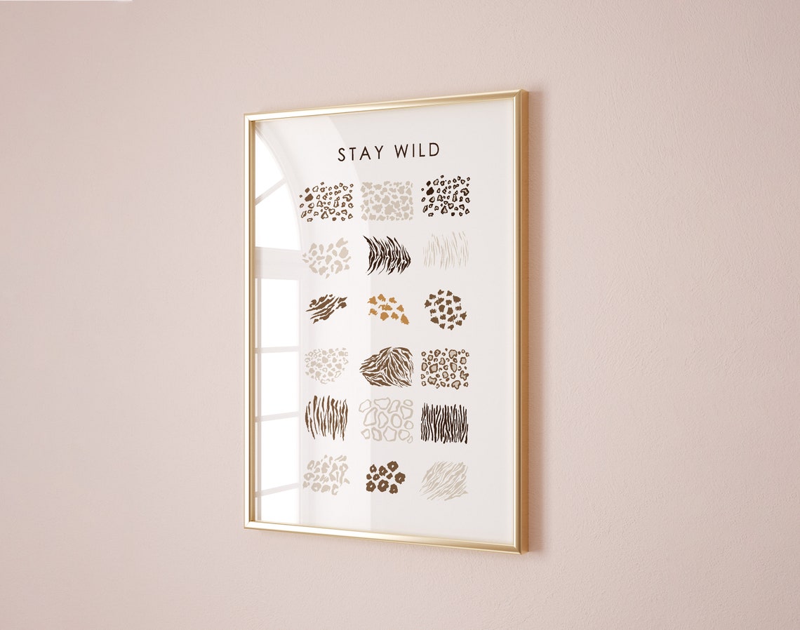 Stay Wild Animal Pattern Swatches Leopard Zebra Beige Poster