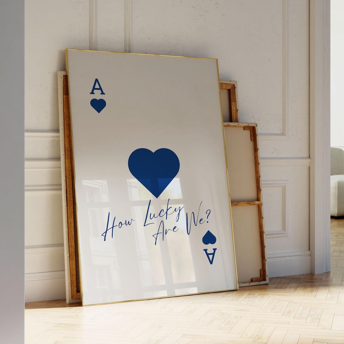 How Lucky Are We Navy Ace of Hearts Playing Card Style Print