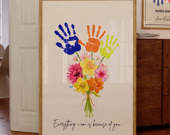 Handprint Bouquet Poster Colorful Floral Craft Gift Sentimental Keepsake Artwork