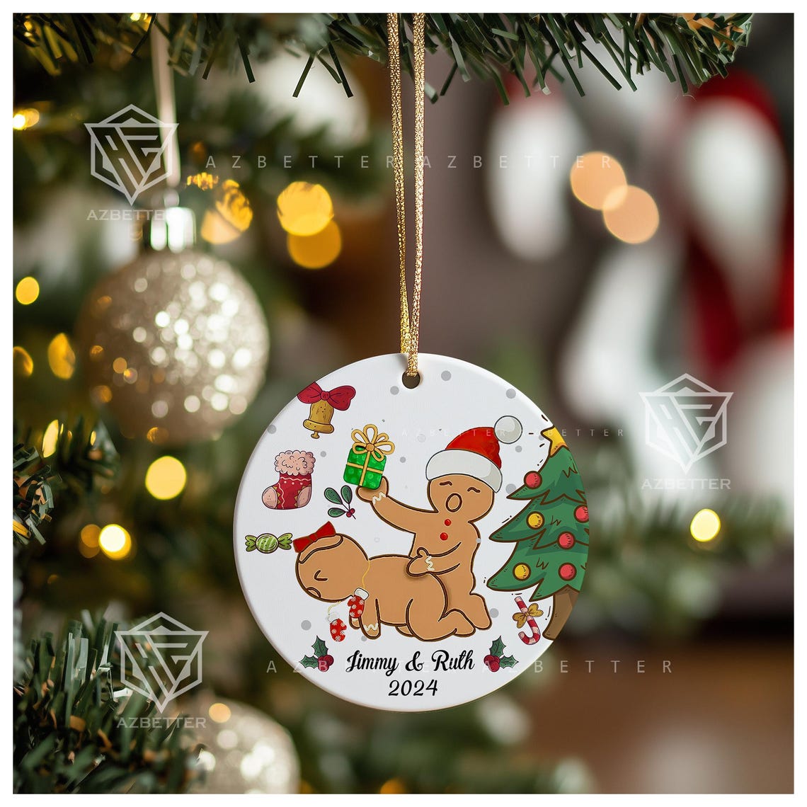 Naughty Gingerbread Couple Personalized 2024 Christmas Ornament Poster - Image 3