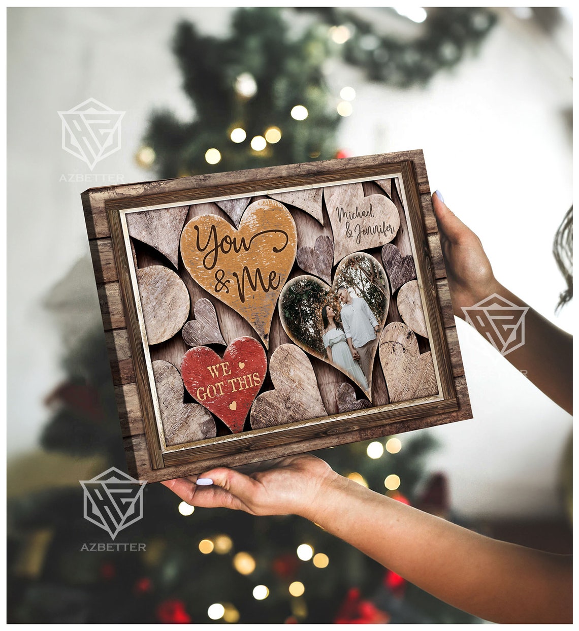 Personalized You And Me We Got This Rustic Wooden Hearts Couple Poster - Image 4