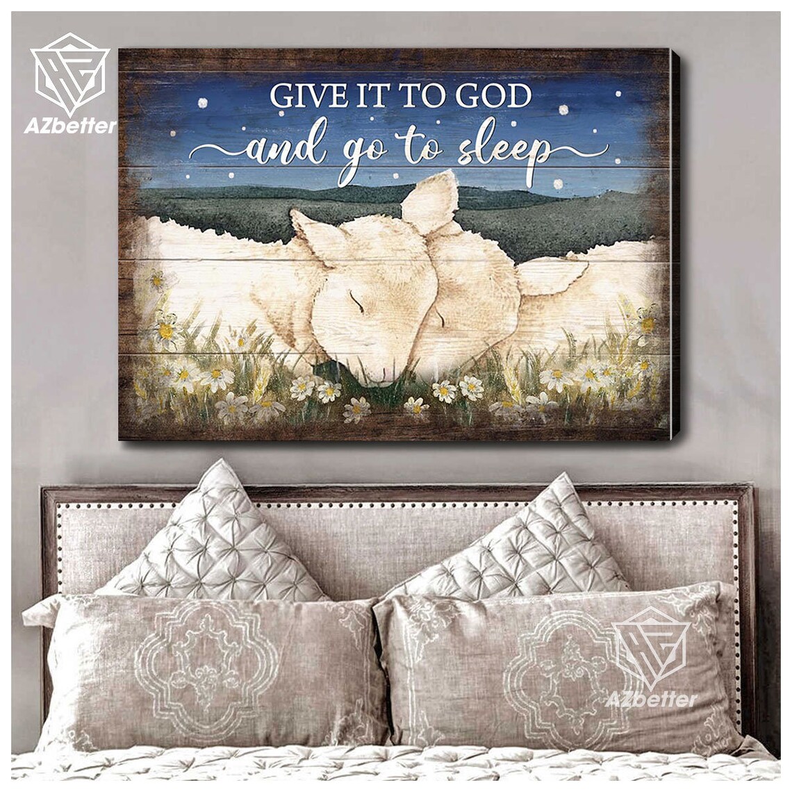 Give It To God And Go To Sleep Lambs Starry Night Daisies Poster - Image 4