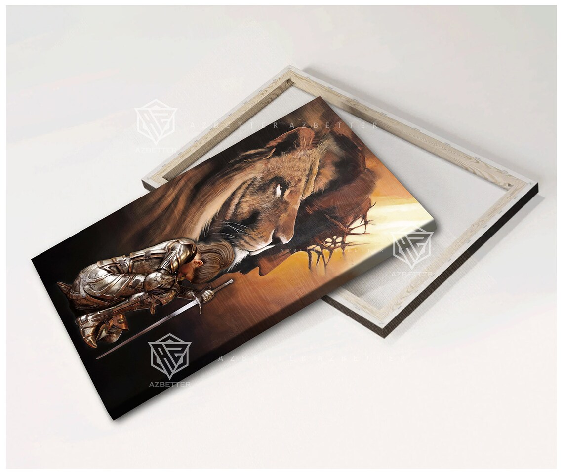 Lion of Judah Christian Knight Kneeling Warrior Faith Art Poster - Image 3