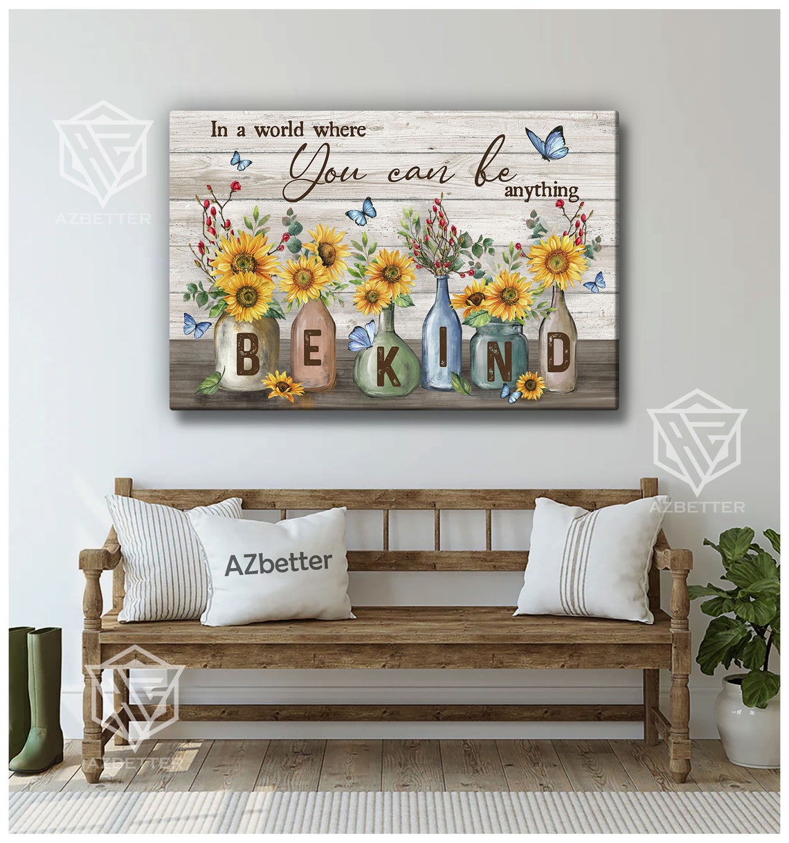 In A World Where You Can Be Anything Be Kind Sunflower Jars Poster - Image 5