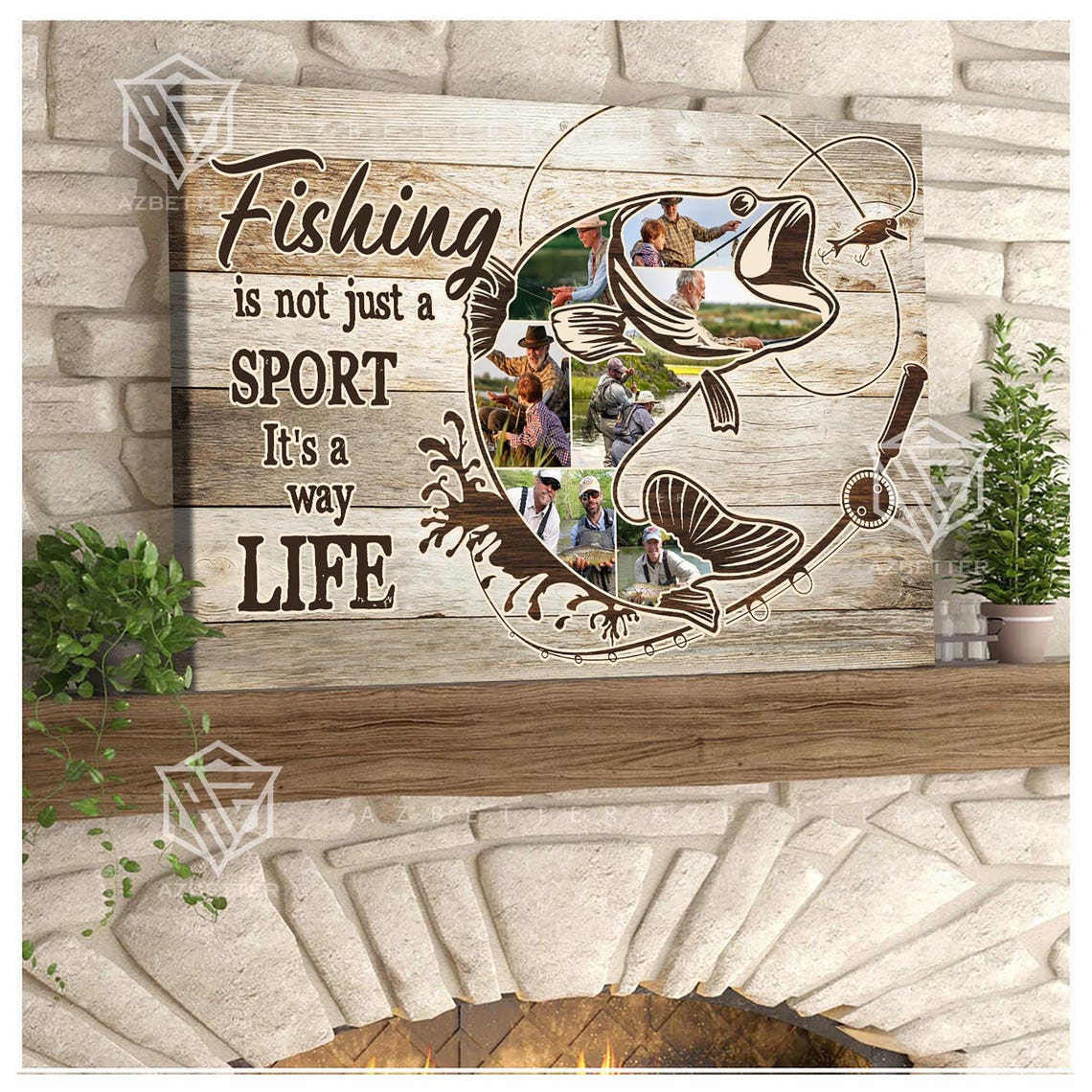 Personalized Fishing Photo Collage Custom Fisherman Wall Art Unique Fishing Gift For Him Dad Grandpa Husband Fishing Lovers - Image 2