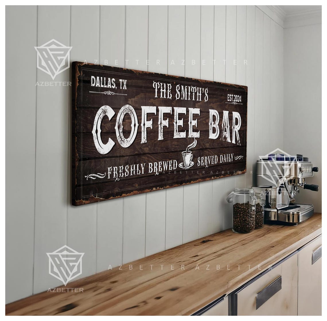 The Smith's Coffee Bar Dallas TX Freshly Brewed Rustic Sign Poster - Image 5
