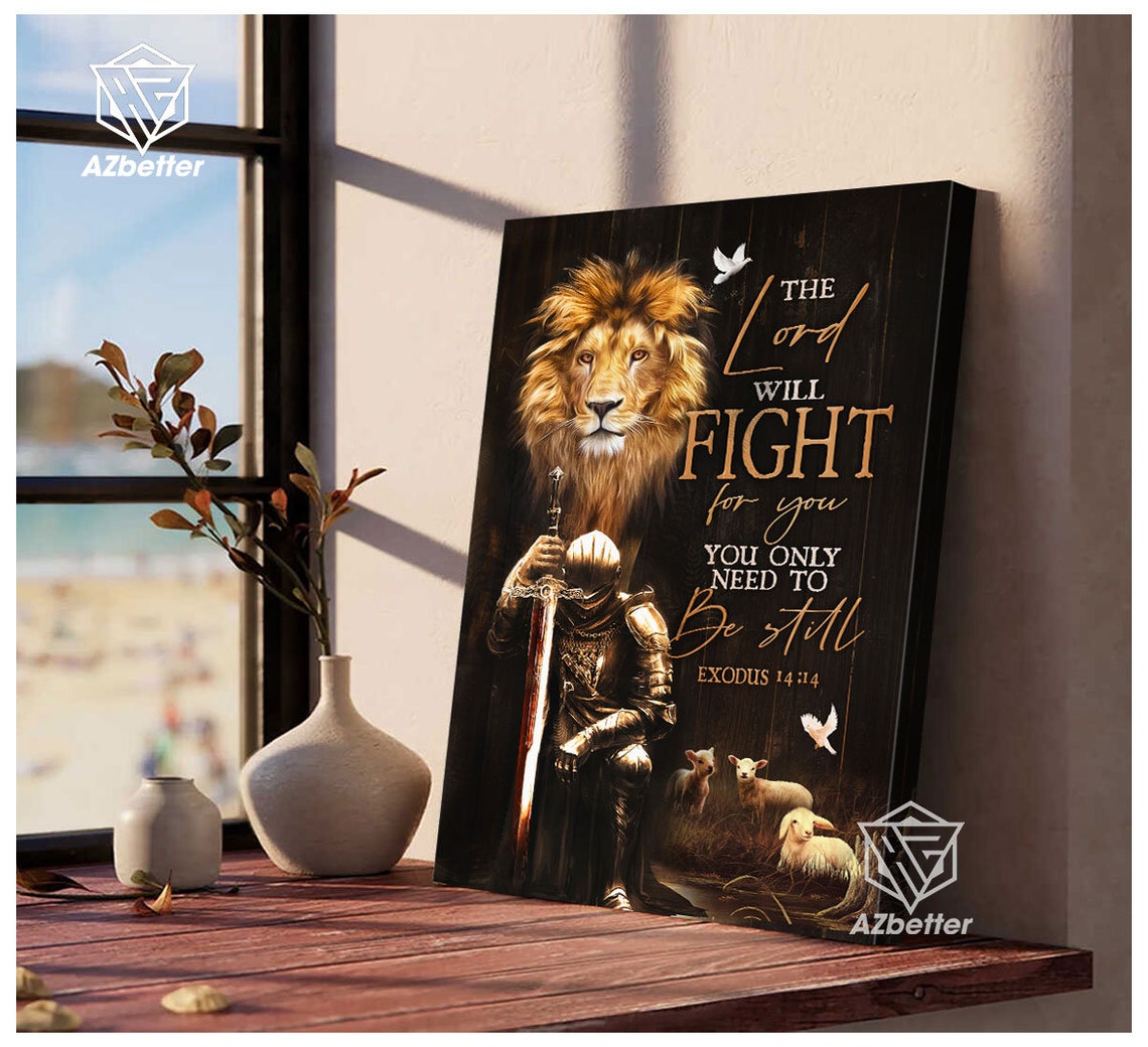The Lord Will Fight for You Exodus 14:14 Lion Knight Lambs Poster - Image 5