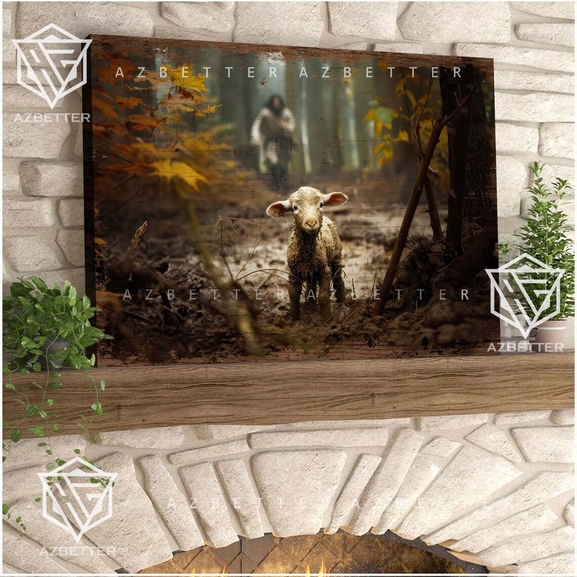 Lost Sheep Parable Jesus Running After Little Lamb Autumn Forest Poster - Image 4
