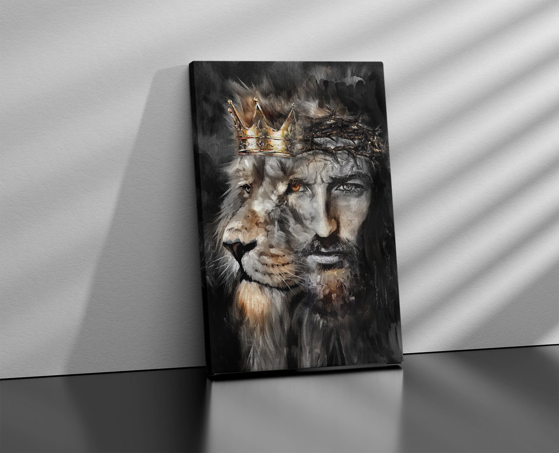 Amazing Lion Of Judad Lion And Jesus Art Painting God Wall Art Home Decor Gift For Christian Family Jesus Painting Praying Jesus - Image 3