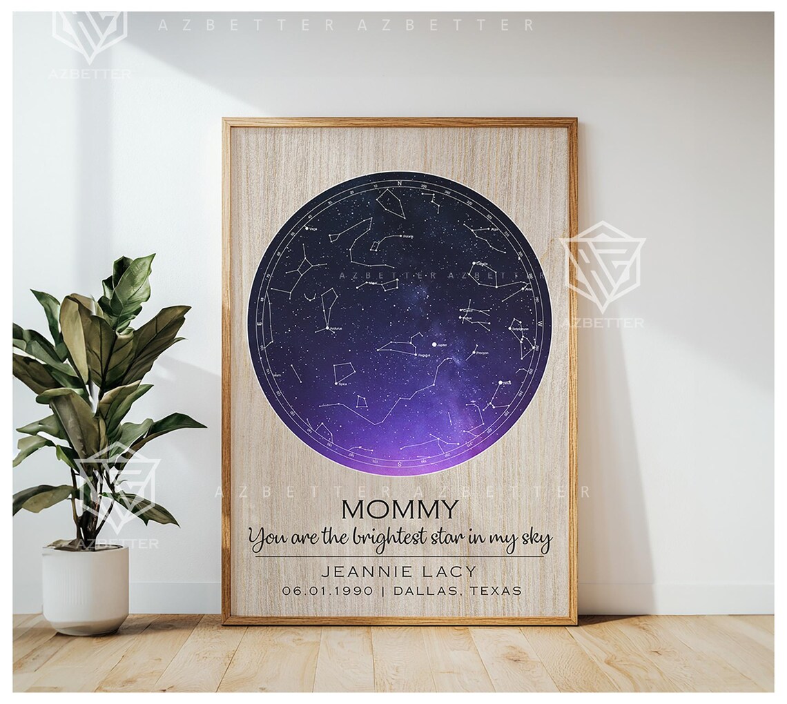 Mommy You Are the Brightest Star Personalized Star Map Poster - Image 3