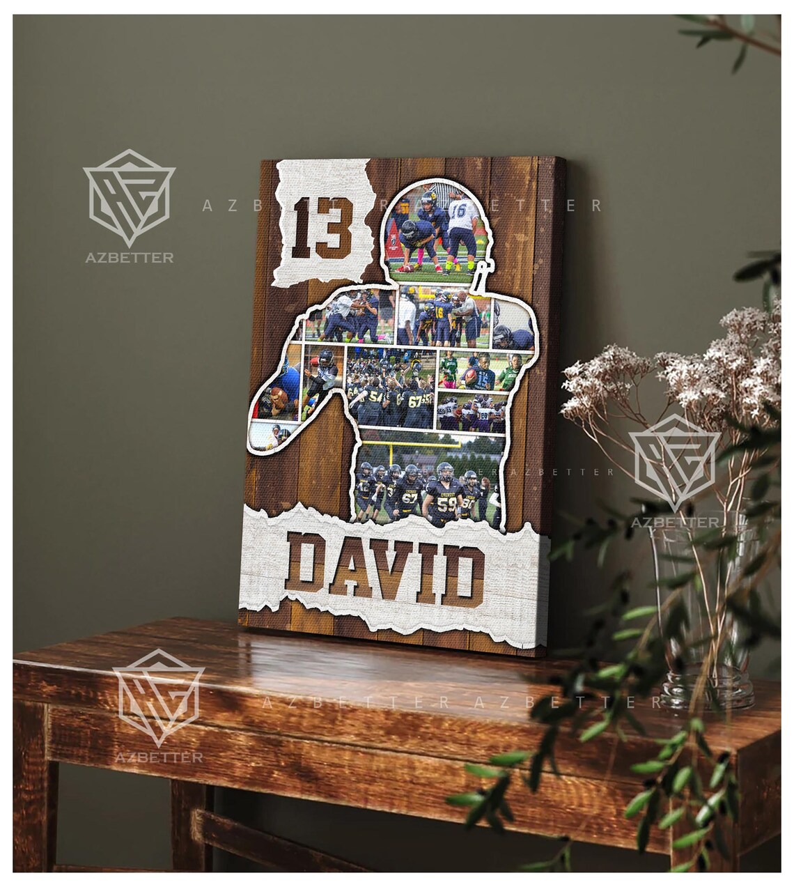 David Number 13 Football Player Silhouette Photo Collage Poster - Image 2