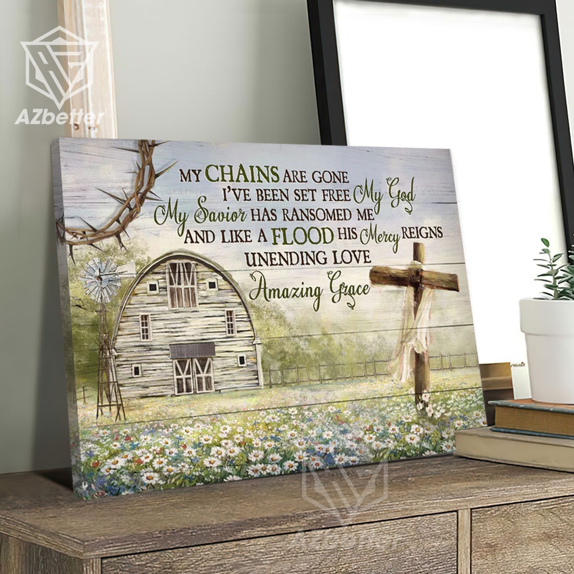 Barn Windmill My Chains Are Gone Amazing Grace Song Art Poster - Image 3