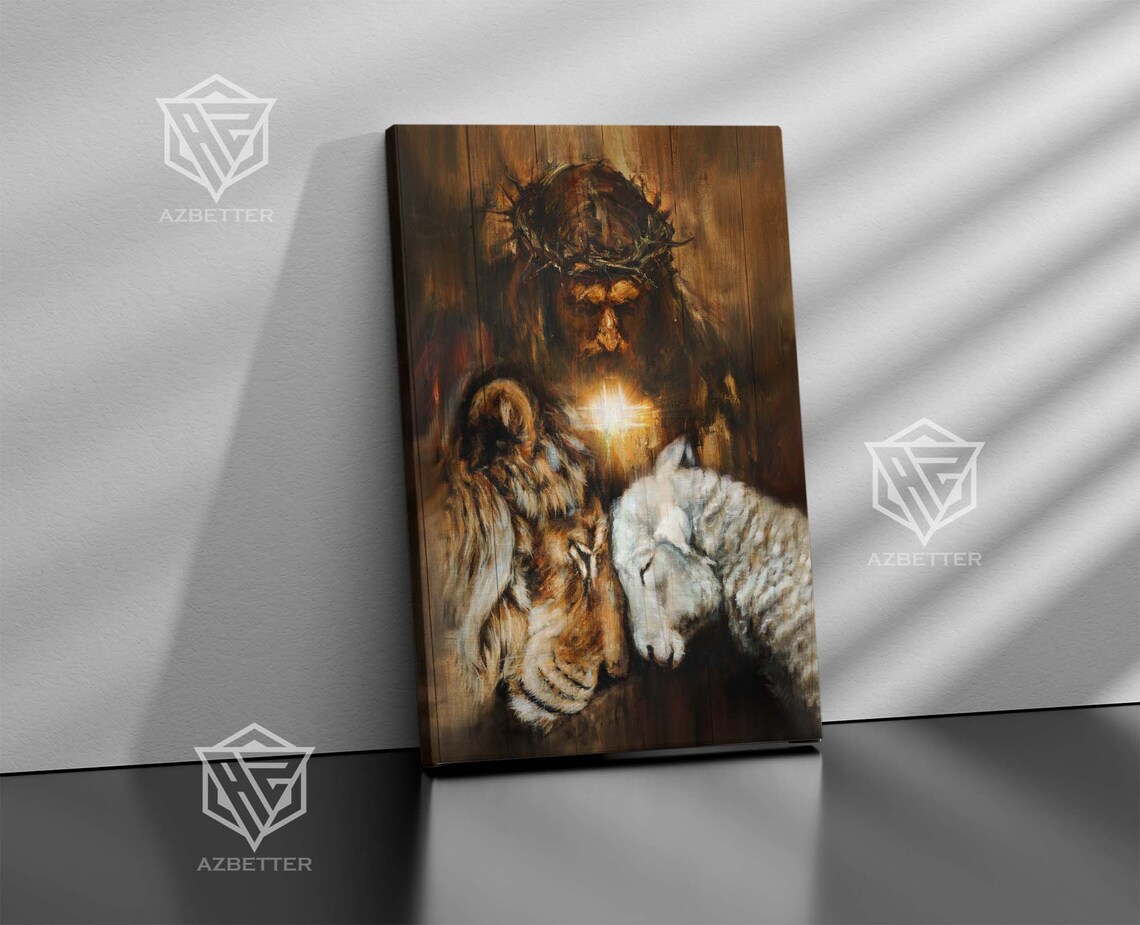 Jesus With Lion And Lamb Lion Of Judah Crown Of Thorns Poster - Image 2