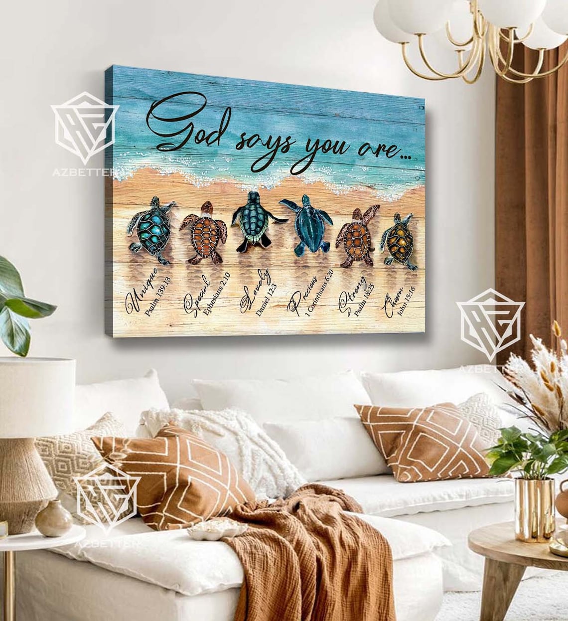 Sea Turtles God Says You Are Unique Special Bible Verse Poster - Image 3