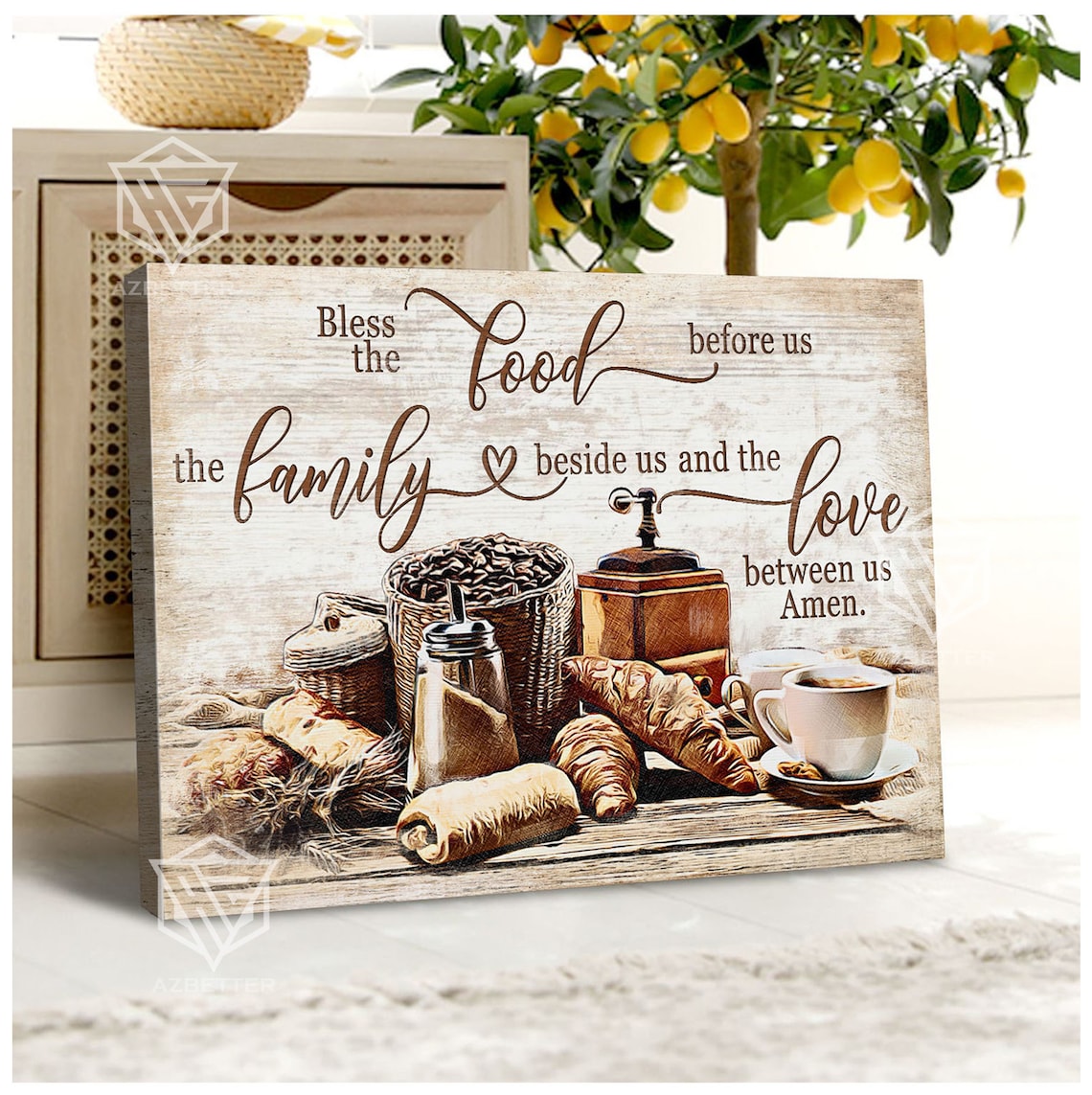 Bless the Food Before Us Family Beside Us Coffee Bread Poster - Image 5