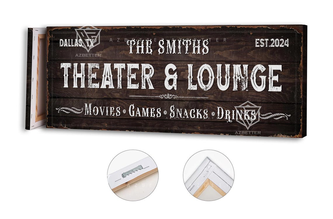 Custom Family Theater And Lounge Sign Vintage Movie Room Decor Personalized Home Cinema Wall Art Rustic Family Entertainment Sign - Image 5