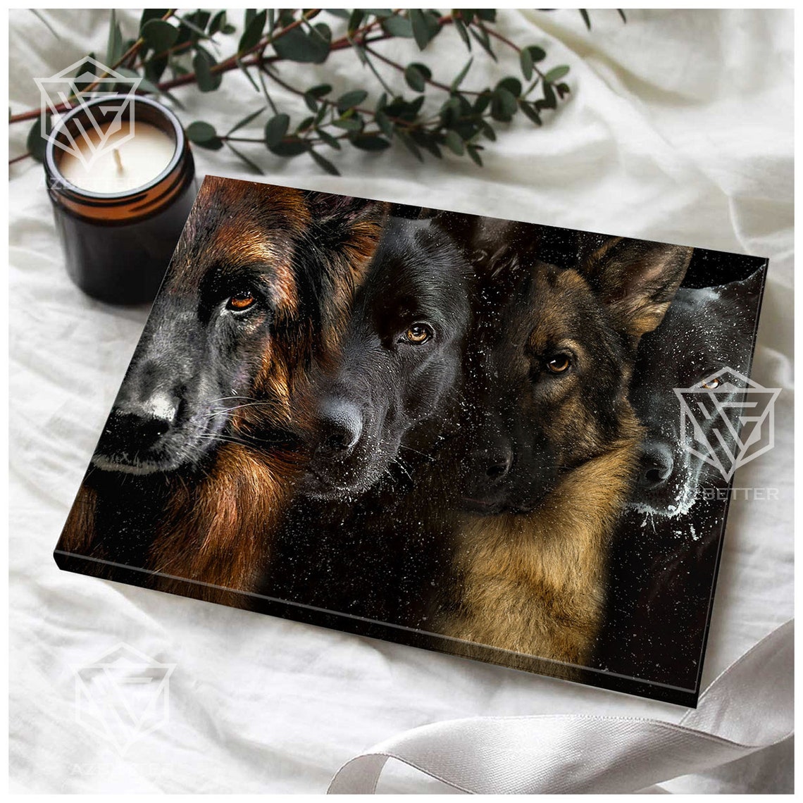 Four German Shepherd Dog Faces Close-Up Dramatic Portrait Poster - Image 3