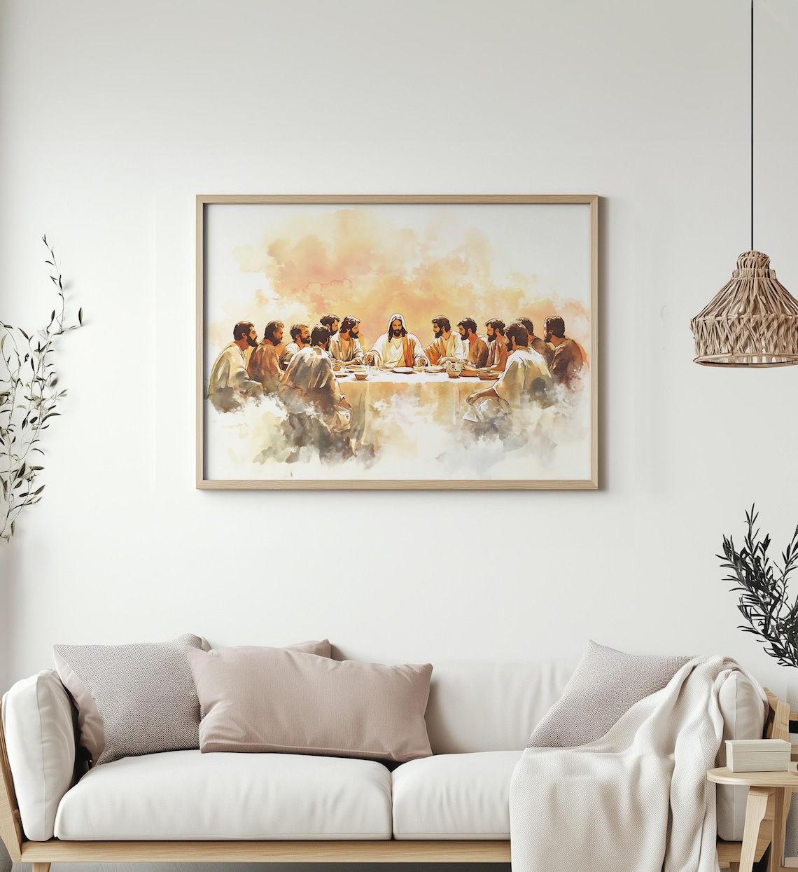 The Last Supper Jesus And Apostles Watercolor Framed Art Poster - Image 5