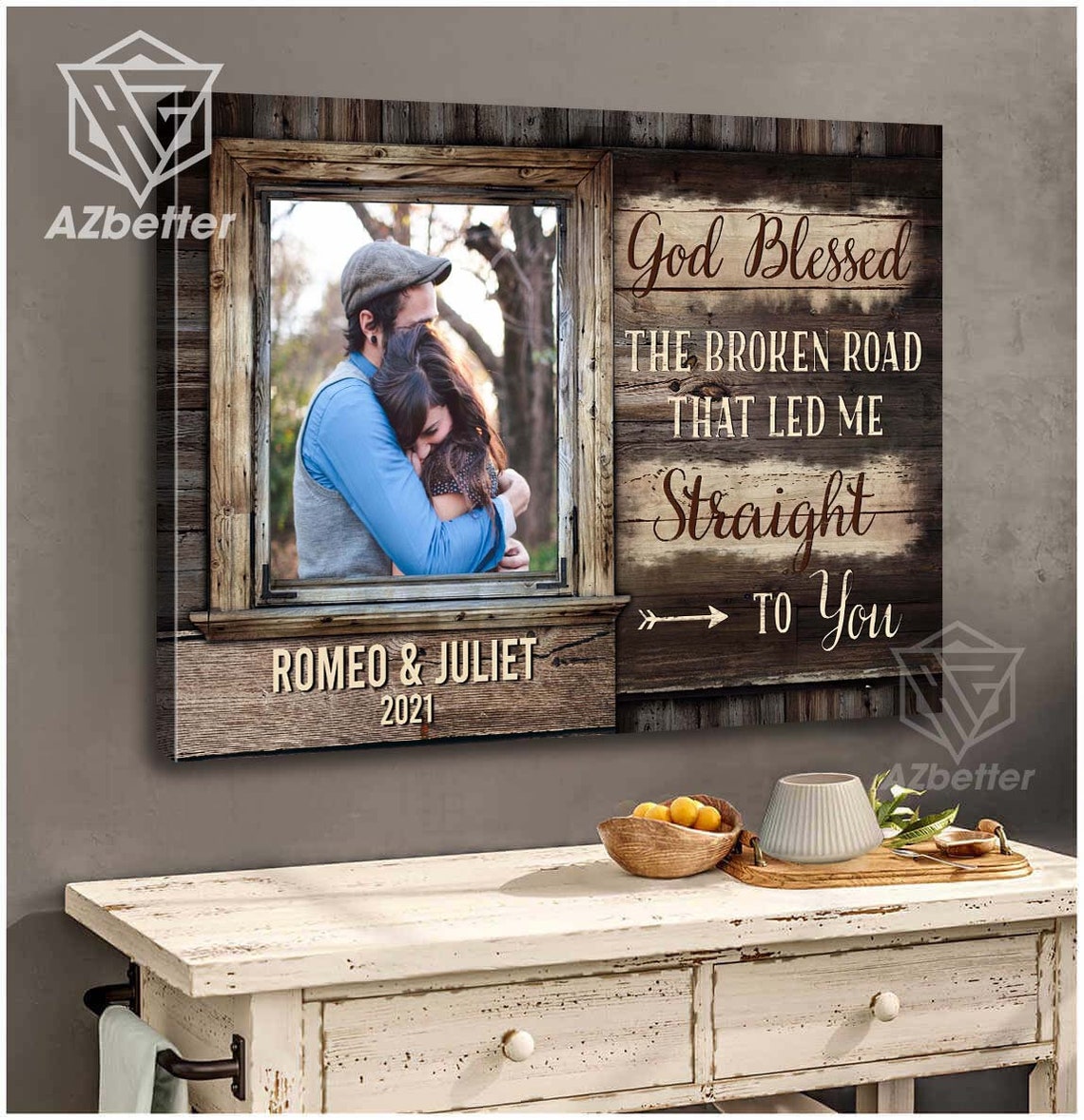 Personalized Couple Photo God Blessed the Broken Road Rustic Poster - Image 5