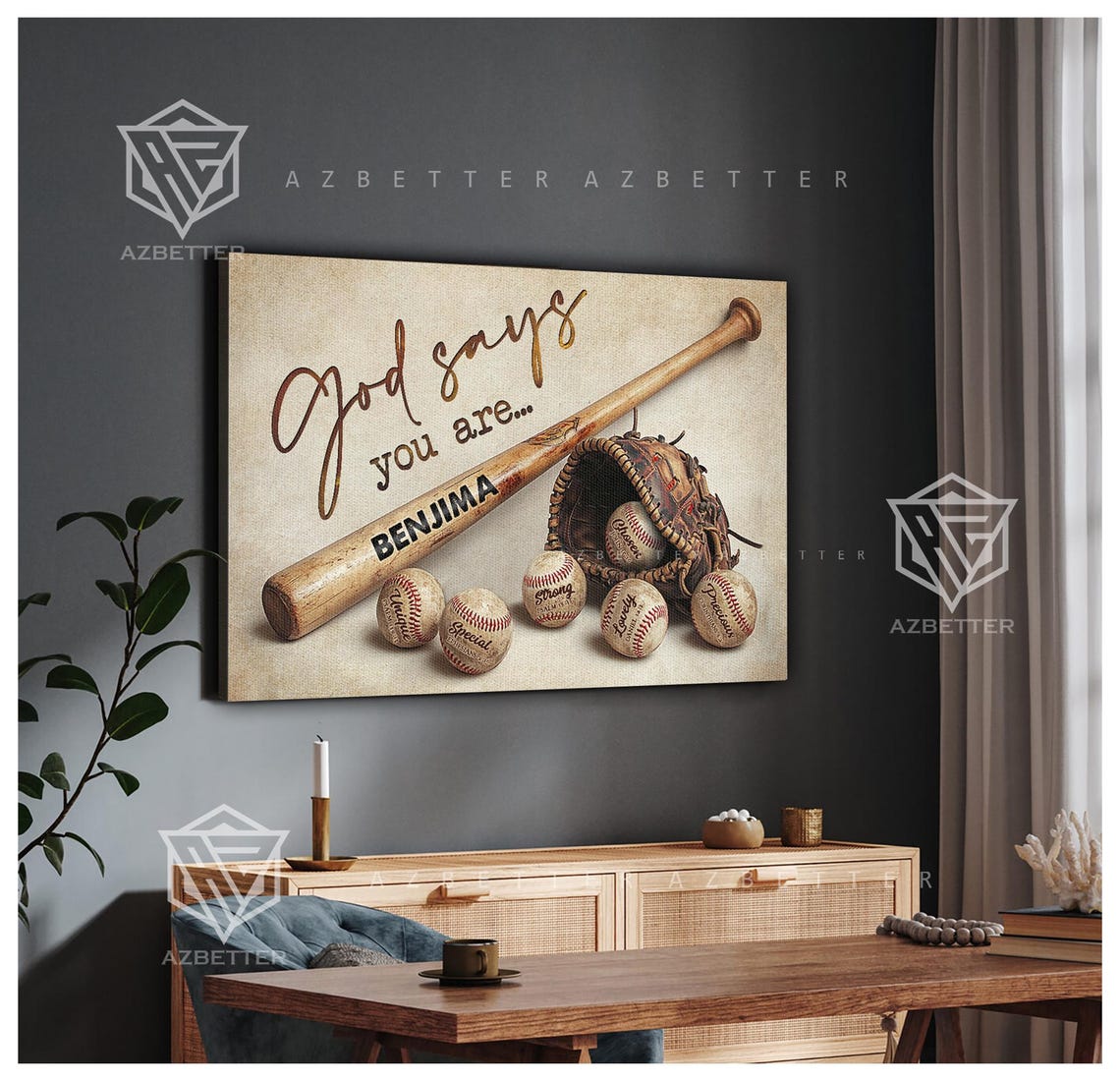 Personalized Baseball Art God Says You Are Custom Gift For Baseball Player Birthday Gift For Son Baseball Team Wall Art - Image 4