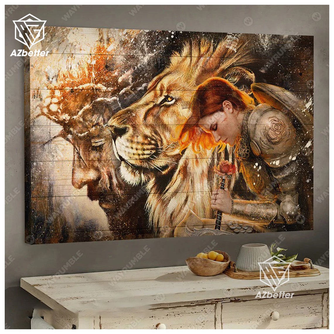 Woman Warrior Print Lion Of Judah Art Painting God Wall Art Home Decor Daughter Of The King Female Knight Painting Jesus Artwork - Image 3