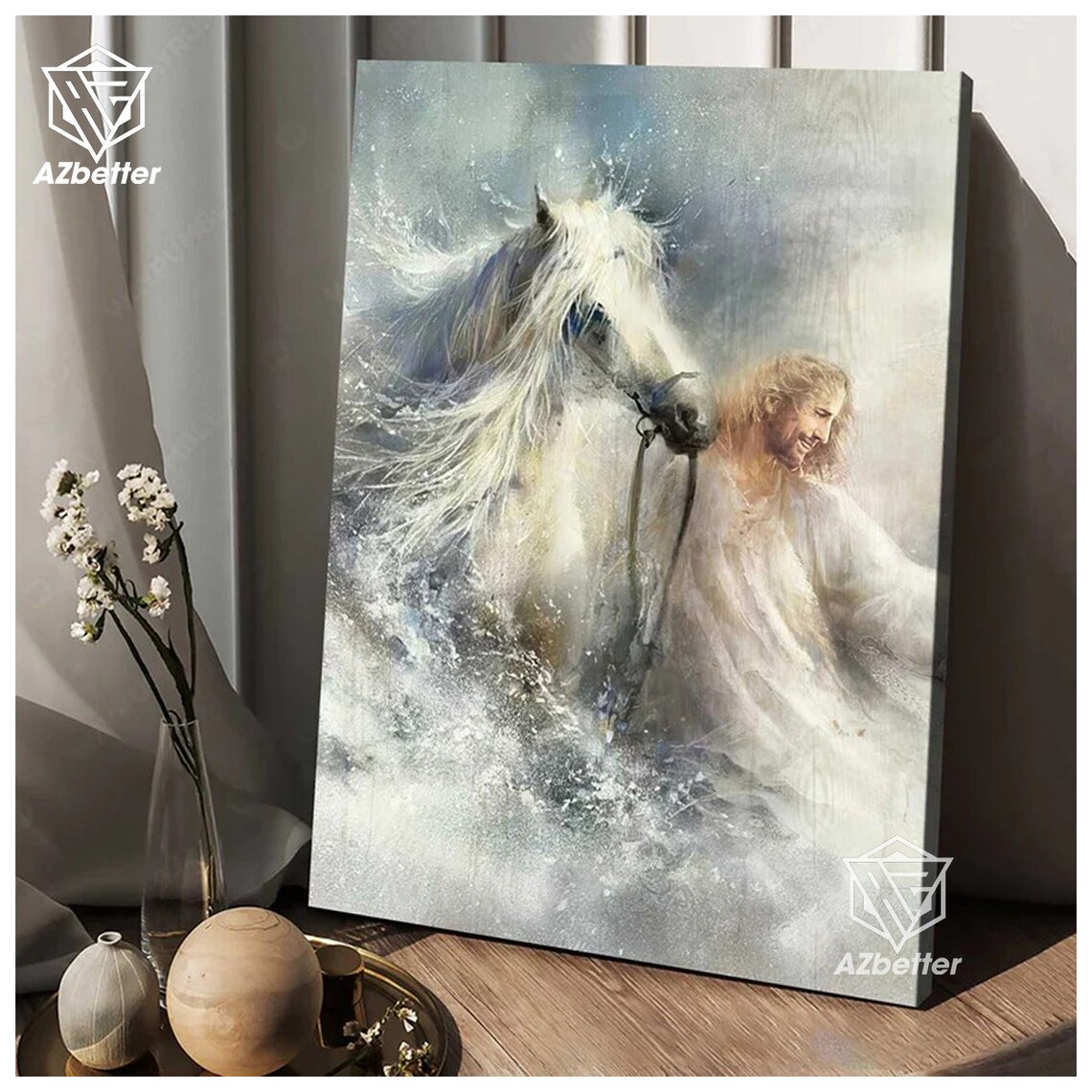 He Come With White Horse, Farmhouse Art Print