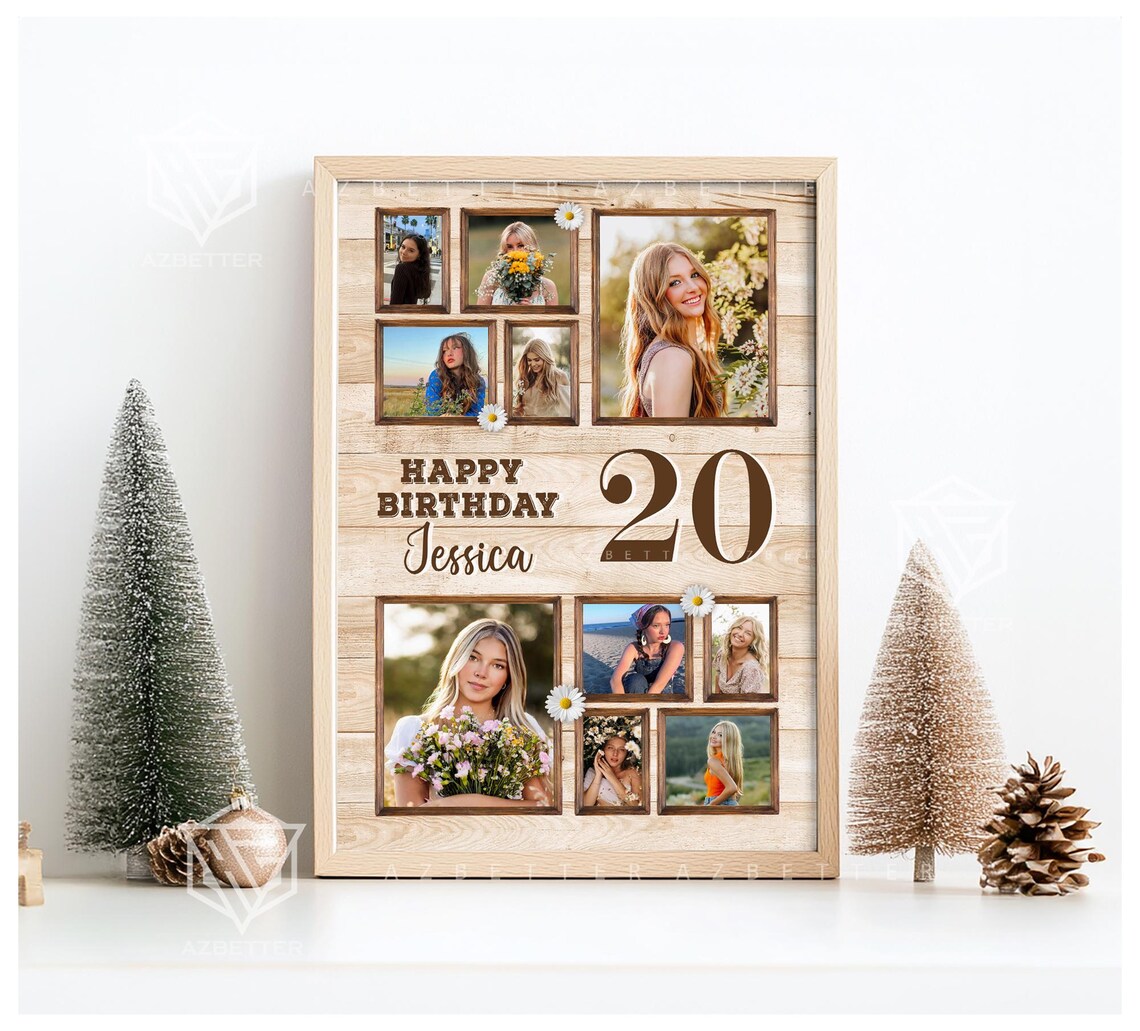Happy Birthday Jessica Number 20 Daisy Photo Collage Keepsake Poster - Image 4
