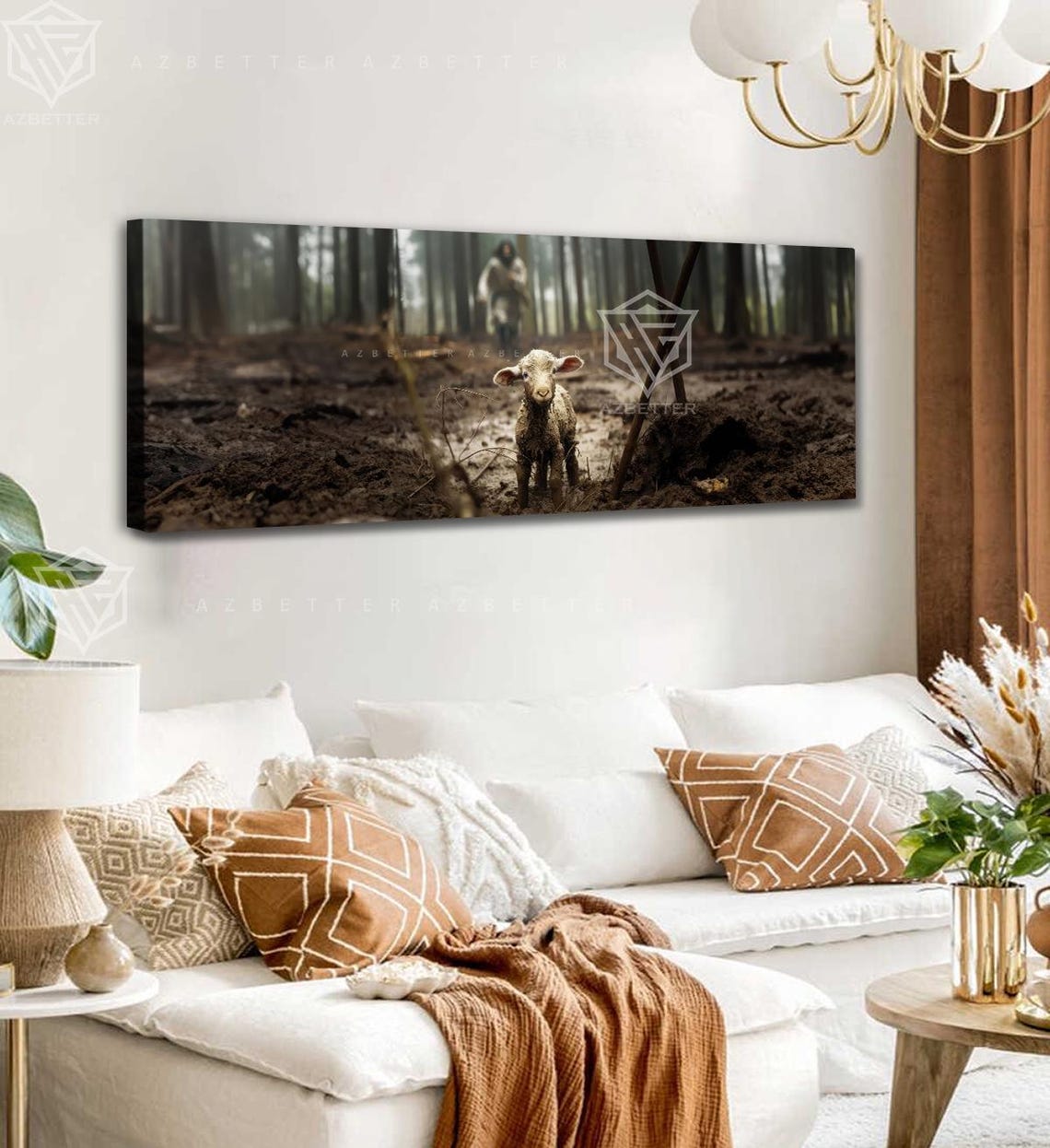Lost Lamb Good Shepherd Muddy Forest Panoramic Christian Wall Poster - Image 3