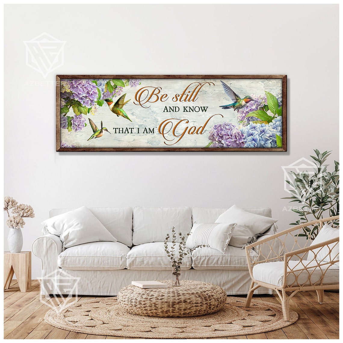 Be Still And Know That I Am God Hummingbird Hydrangea Floral Poster - Image 2