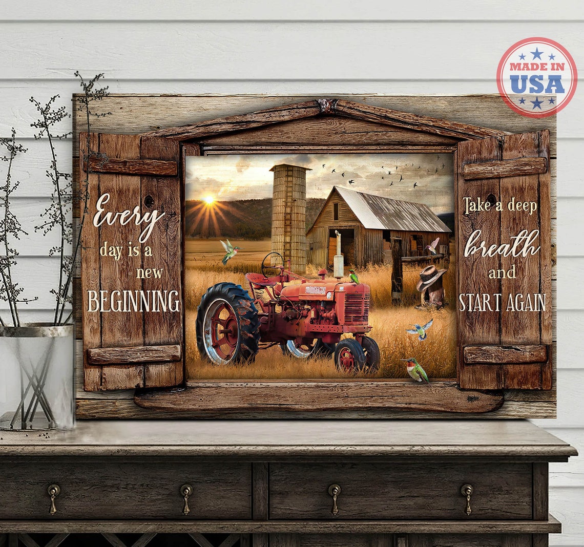 Every Day Is a New Beginning Red Tractor Barn Window Scene Poster - Image 5
