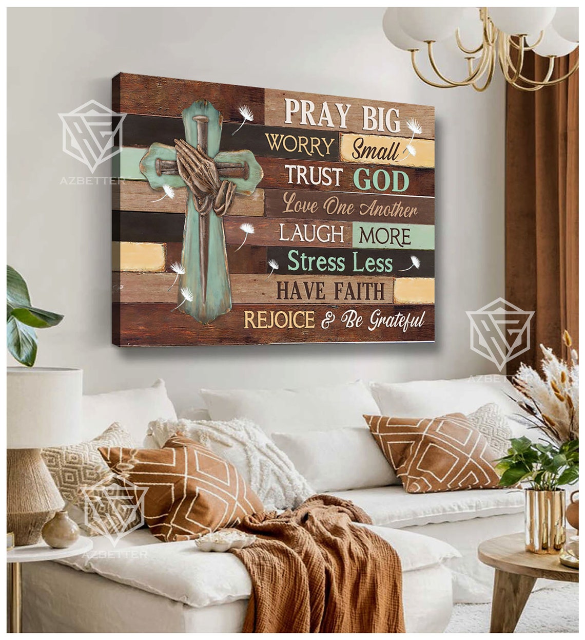 Pray Big Worry Small Trust God Laugh More Rustic Cross Poster - Image 5