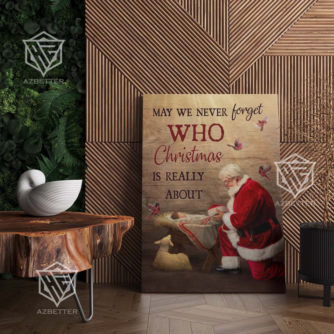 Santa Kneeling Before Baby Jesus Christmas Faith Nativity Scene Poster - Image 2