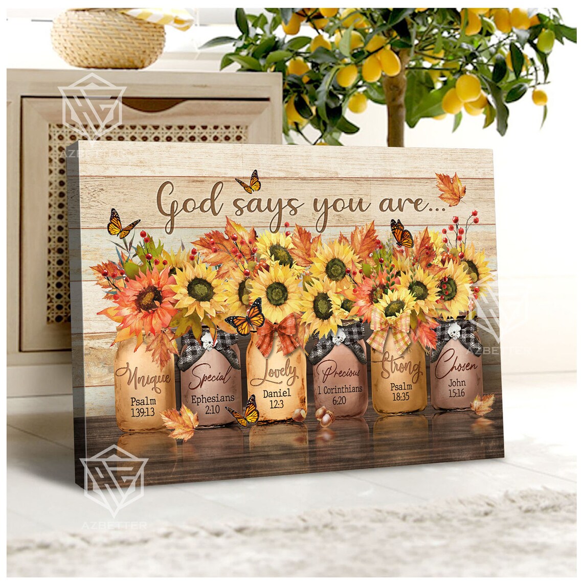 God Says You Are Autumn Sunflowers Mason Jar Faith Words Poster - Image 3
