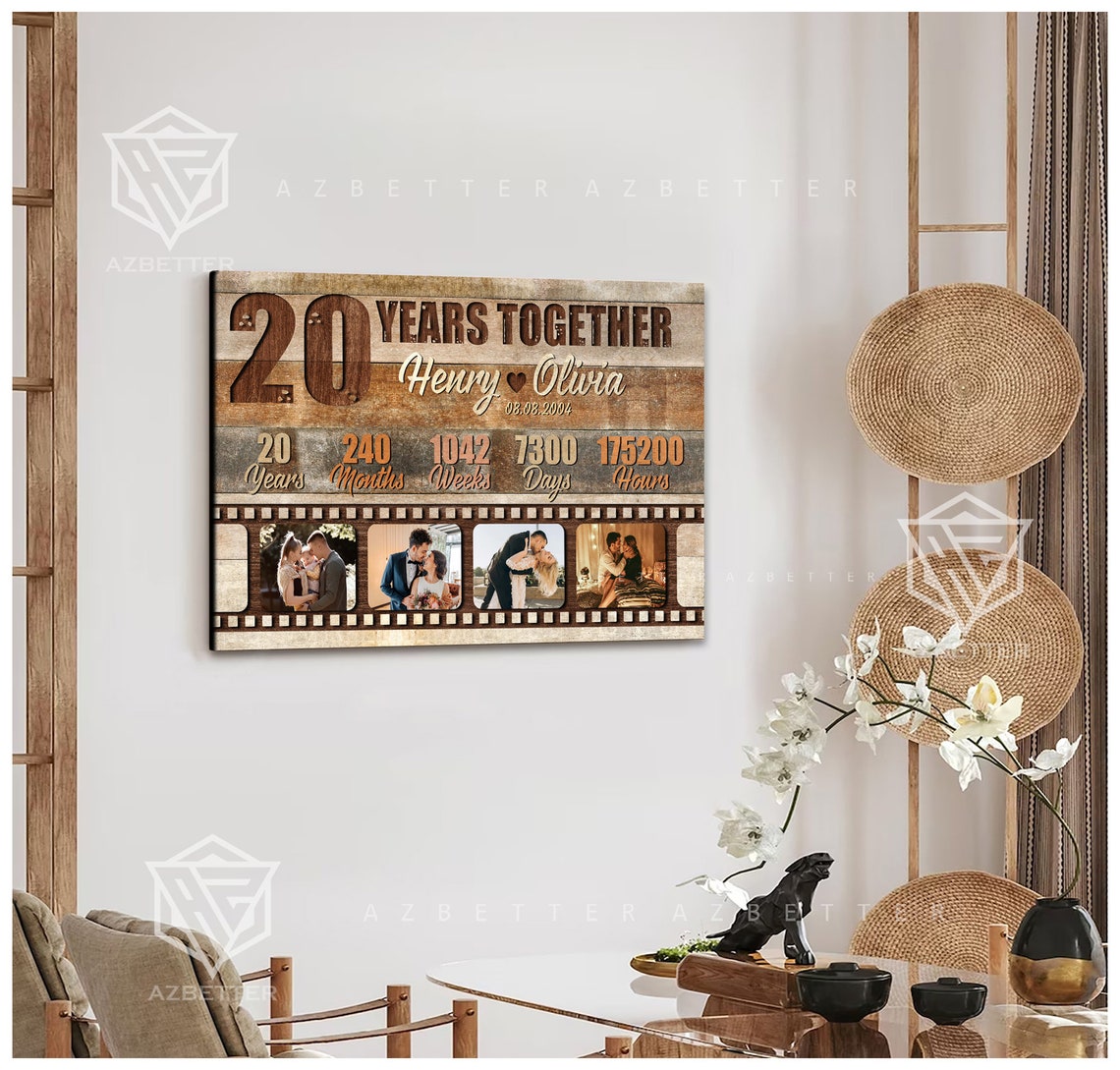 Personalized Anniversary 20 Years Together Wedding 20 Anniversary Wall Art Custom Couple Photo Collage - Image 3