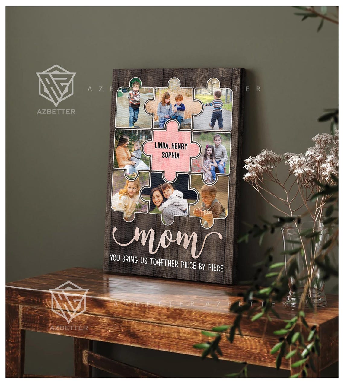 You Bring Us Together Piece By Piece Mom Puzzle Collage Gift Poster - Image 3