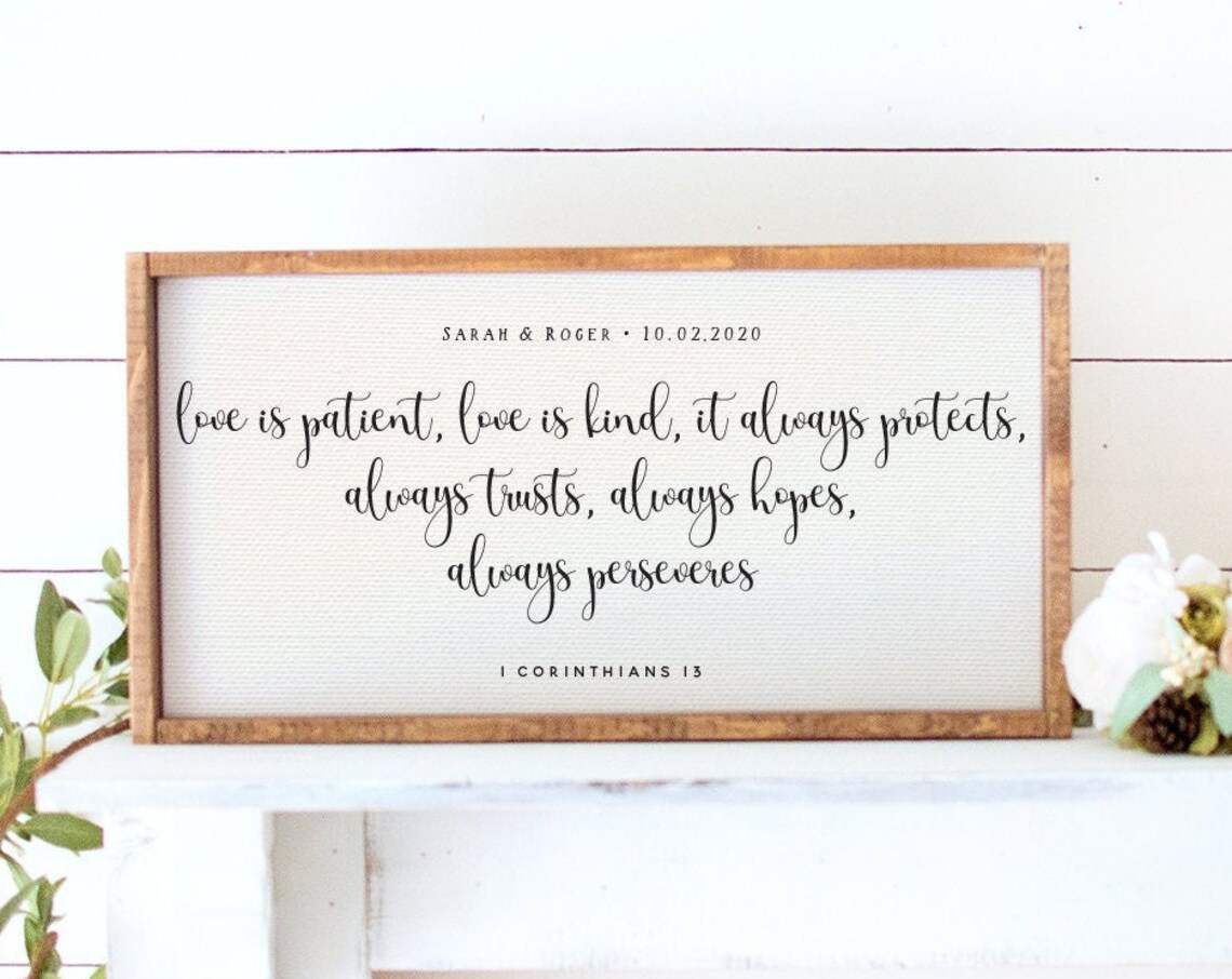Customized Wedding Bible Verse, 1 Corinthians 13:7 Art Print - Image 3