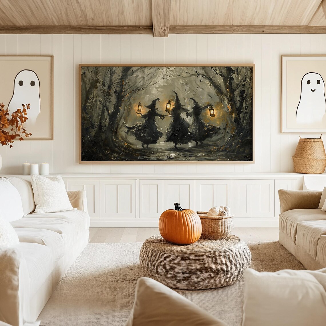 Flying Spooky Witches in Forest, Halloween Art Print - Image 5