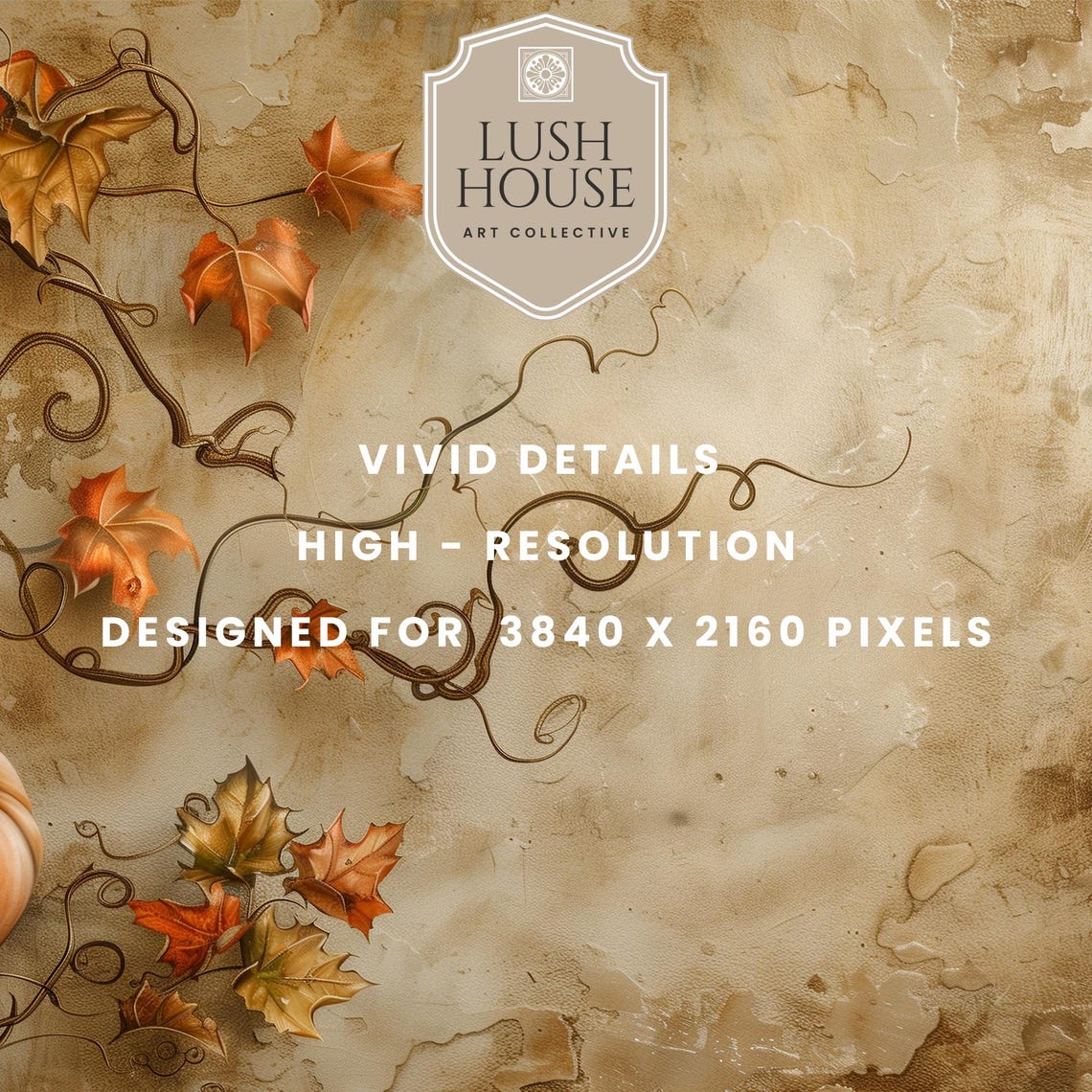 Orange Pumpkin and Trailing Autumn Vines on Neutral Plaster Poster - Image 3