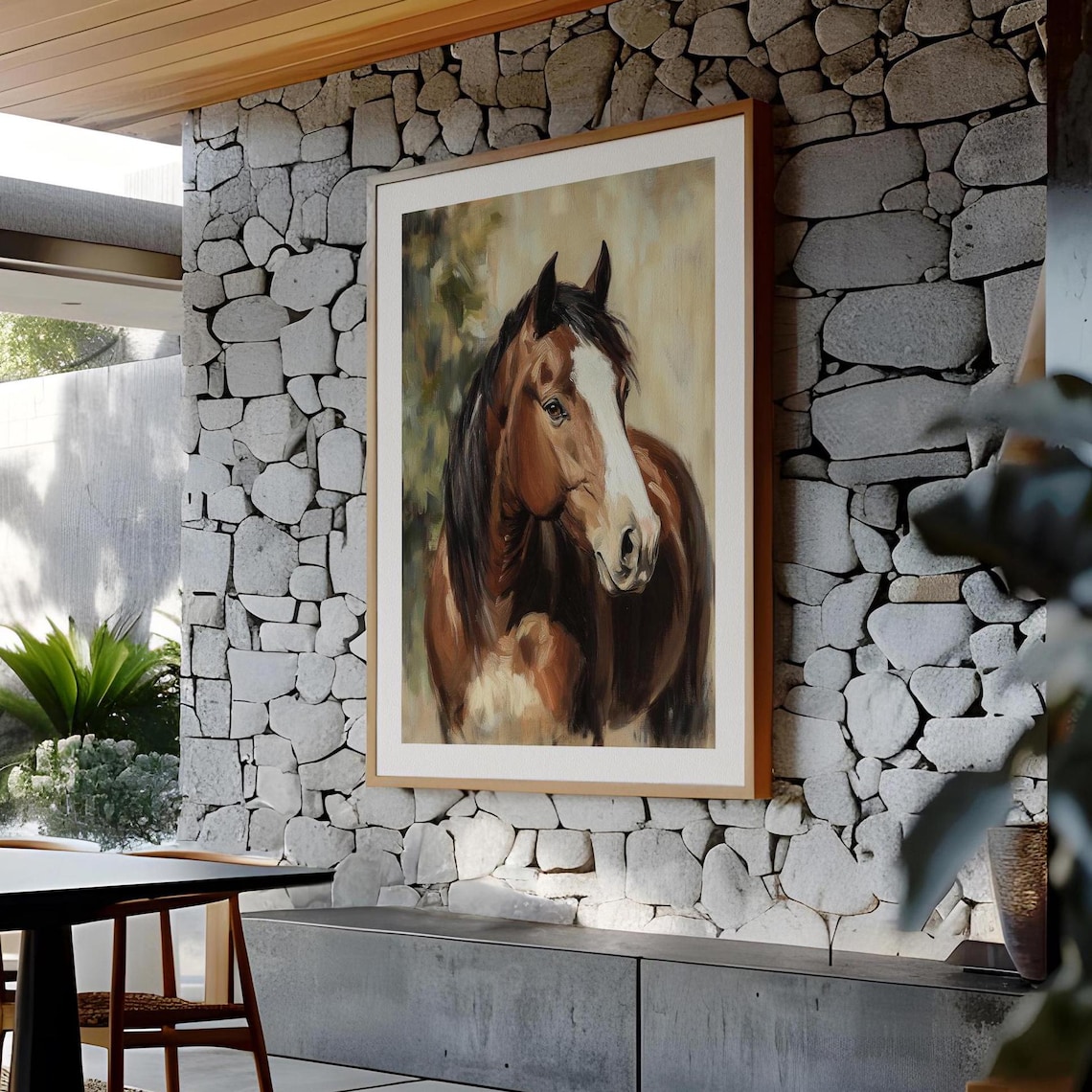 Chestnut Horse Portrait With White Blaze Vintage Equestrian Art Poster