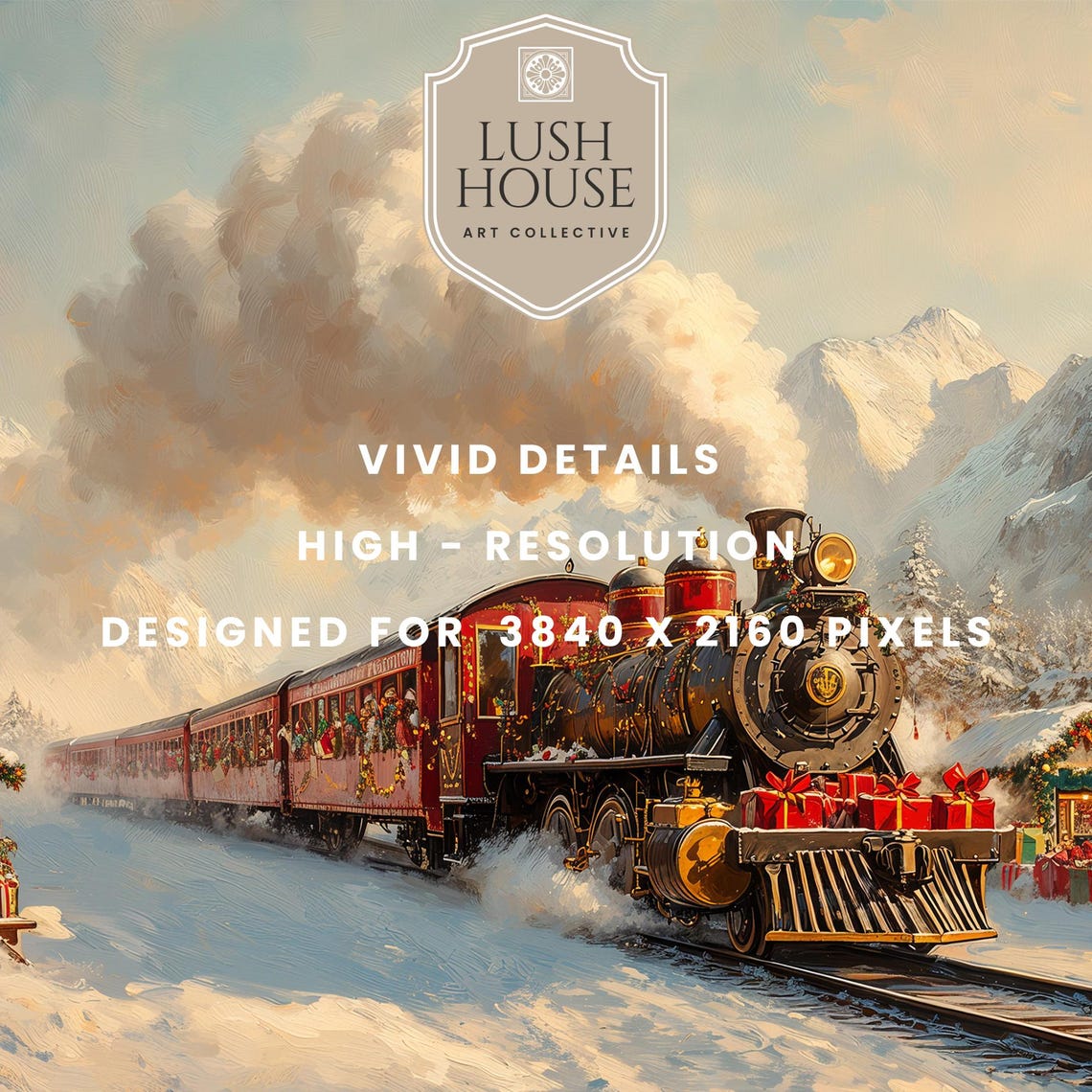 Christmas Express Steam Train Snowy Mountain Valley Holiday Poster - Image 2